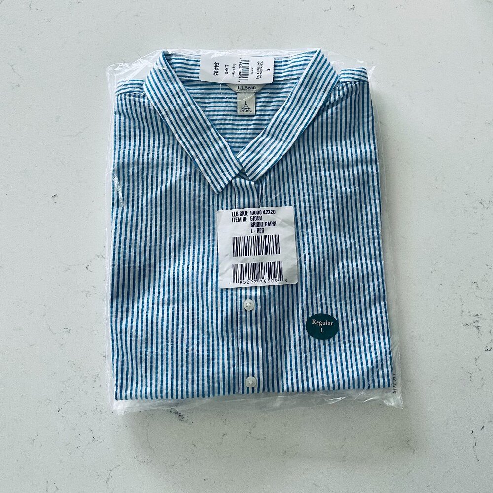 LL Bean Women's Vacationland Seersucker Shirt, Short-Sleeve Popover Stripe